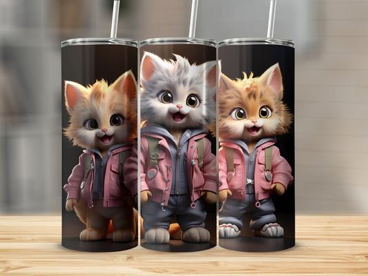 Cute Illustrated Kitten Graphic on Tumbler product