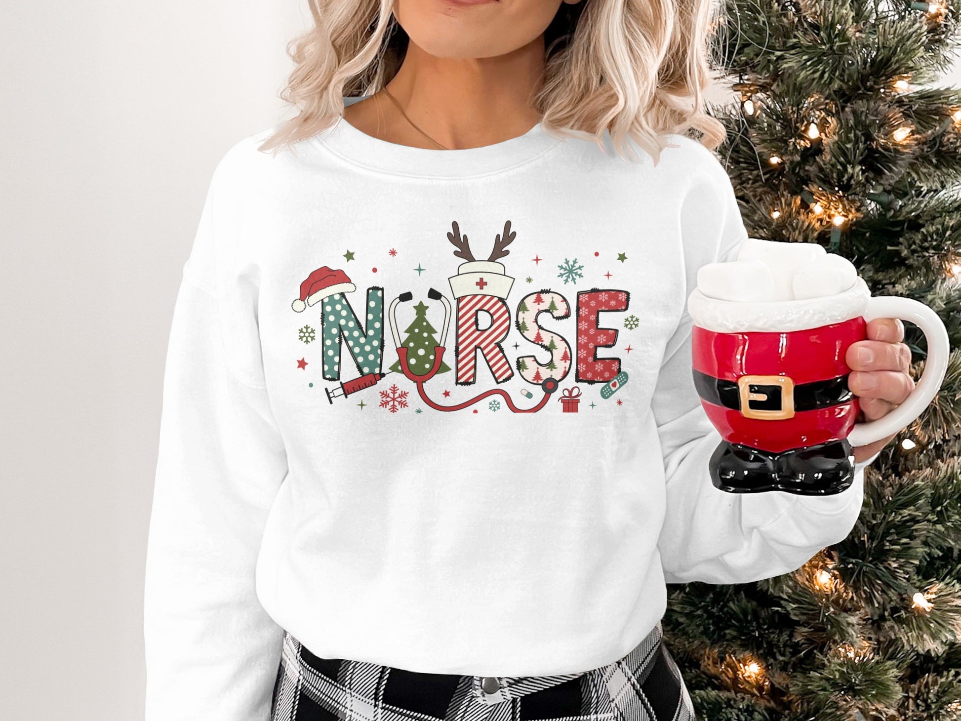 Christmas Themed Nurse Sweatshirt Perfect for Holiday