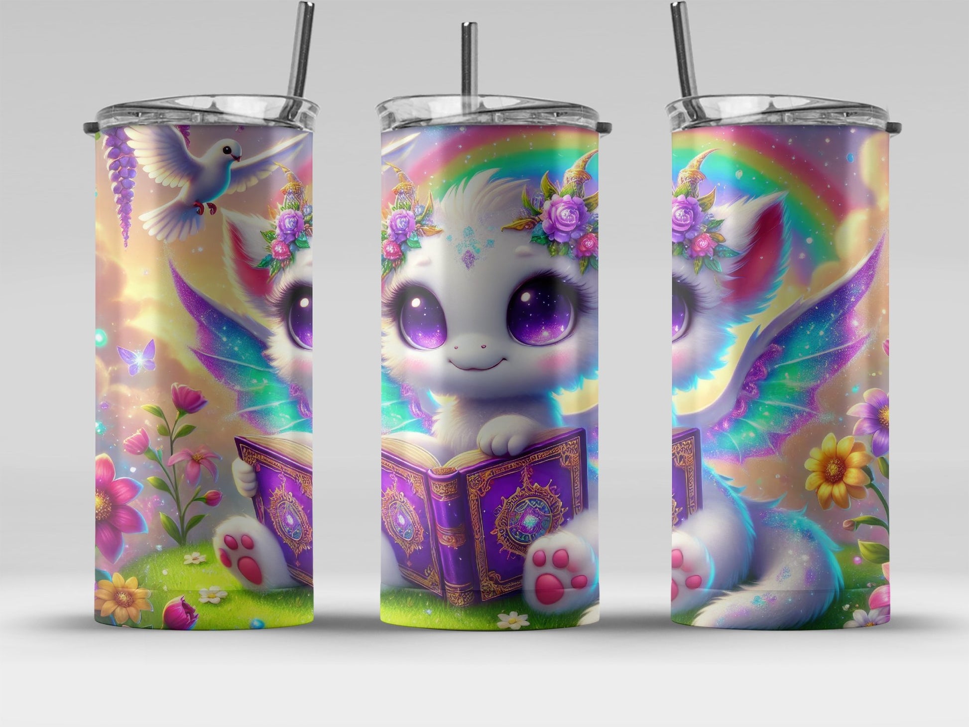 Cute Fantasy Cat and Rainbow Tumbler product type