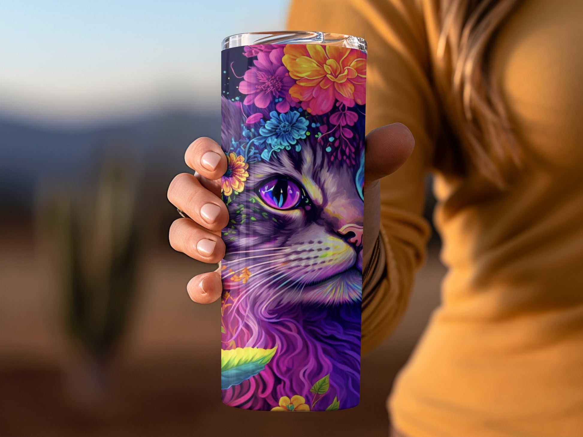 Colorful Cat Design Floral Art Tumbler product