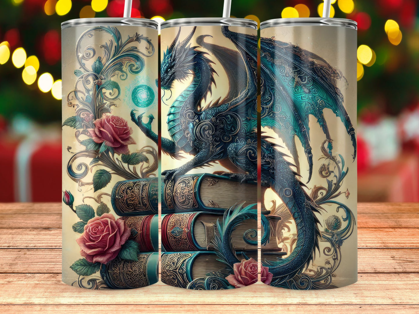 Enchanted Dragon and Book Art Travel Tumbler product type