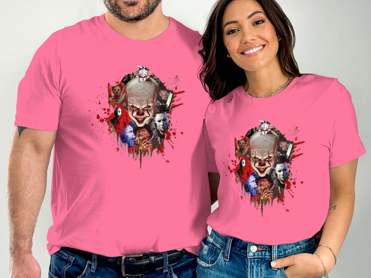 Horror Movie Characters Design Pink T-Shirt product