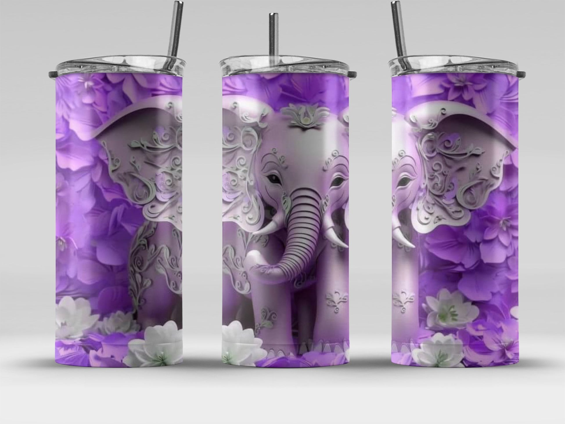 Purple Elephant Floral Design Insulated Tumbler product
