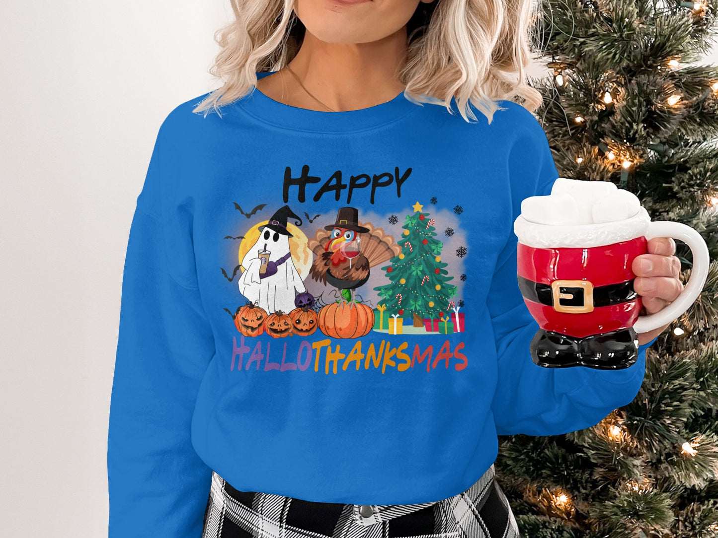 Festive Happy Hallothanksmas Graphic Sweatshirt