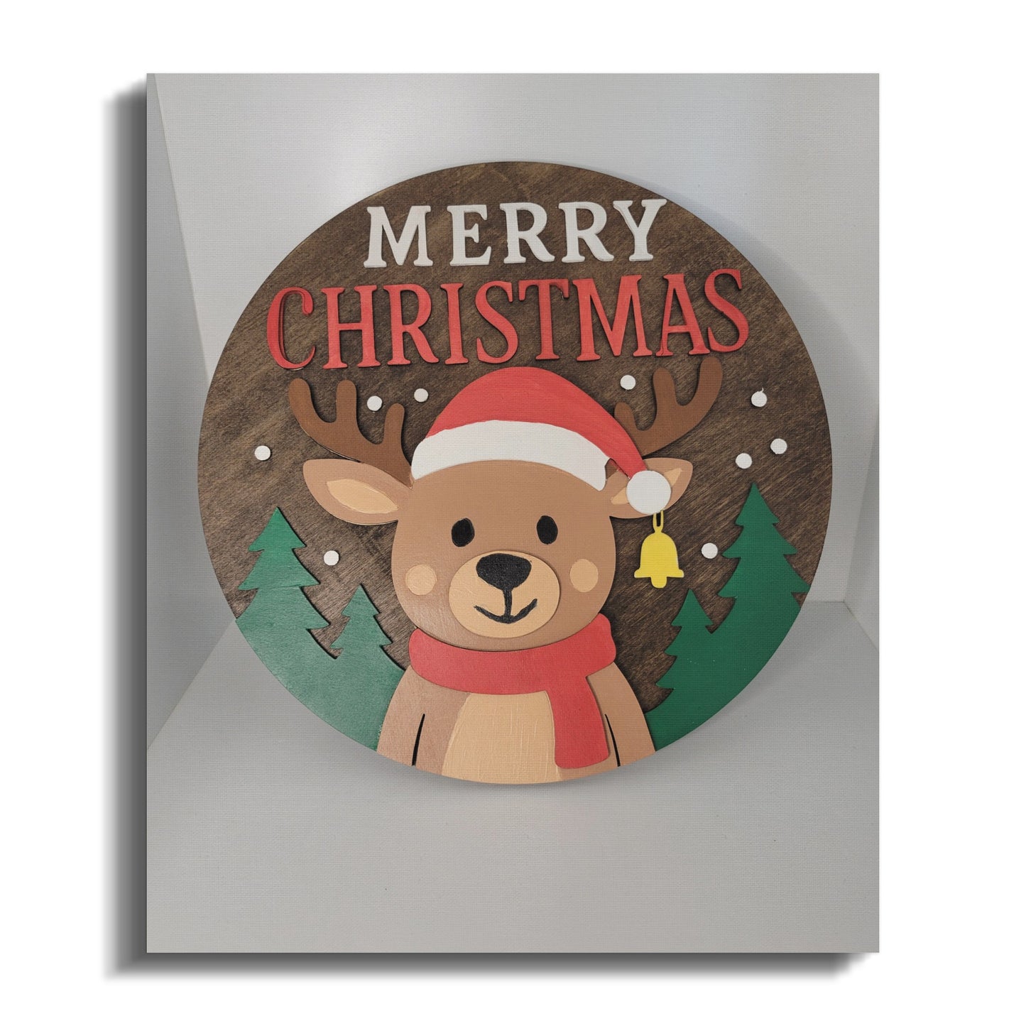 Merry Christmas Reindeer With Trees Wall Decoration