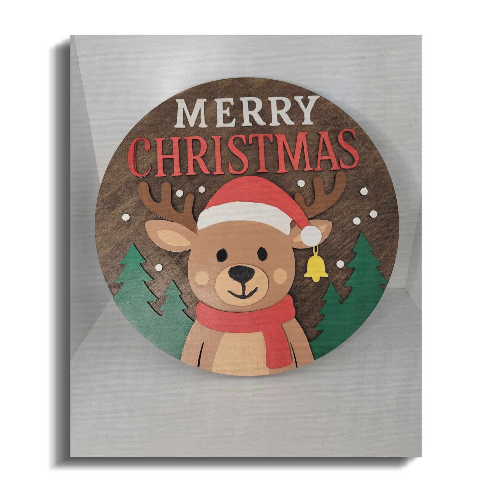Merry Christmas Reindeer With Trees Wall Decoration