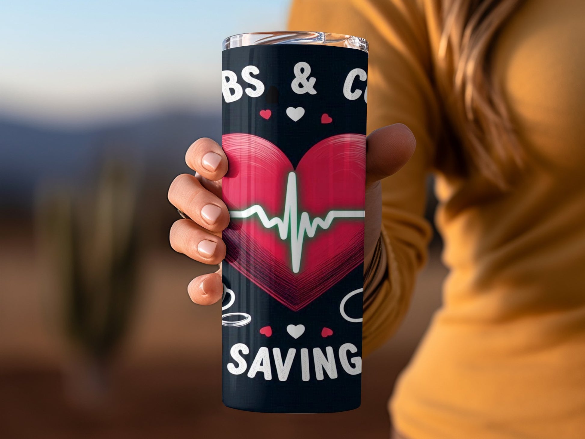 Oblong Black and Pink Heartbeat Tumbler product