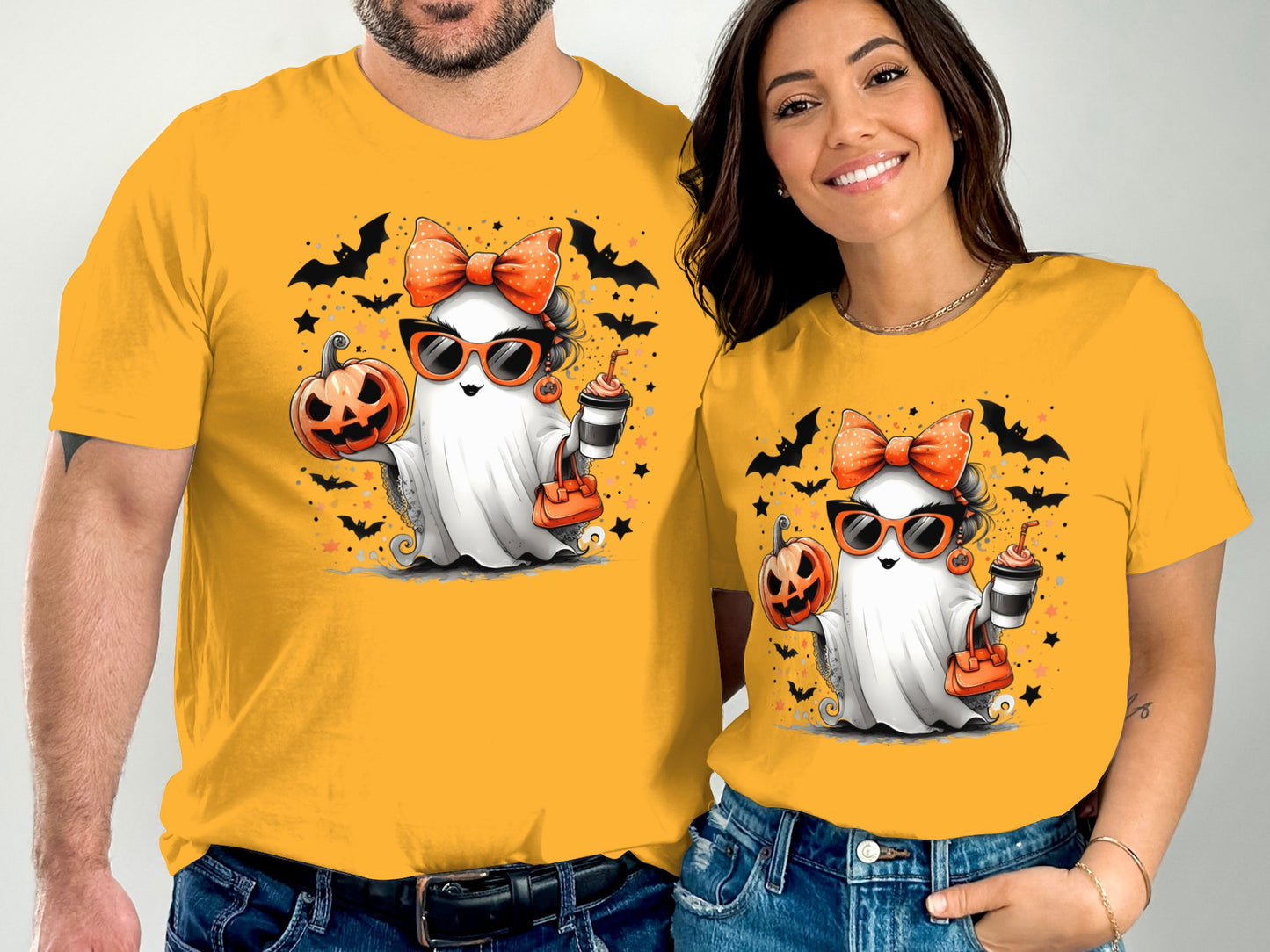 Halloween Ghost with Pumpkins and Bats T-Shirt product