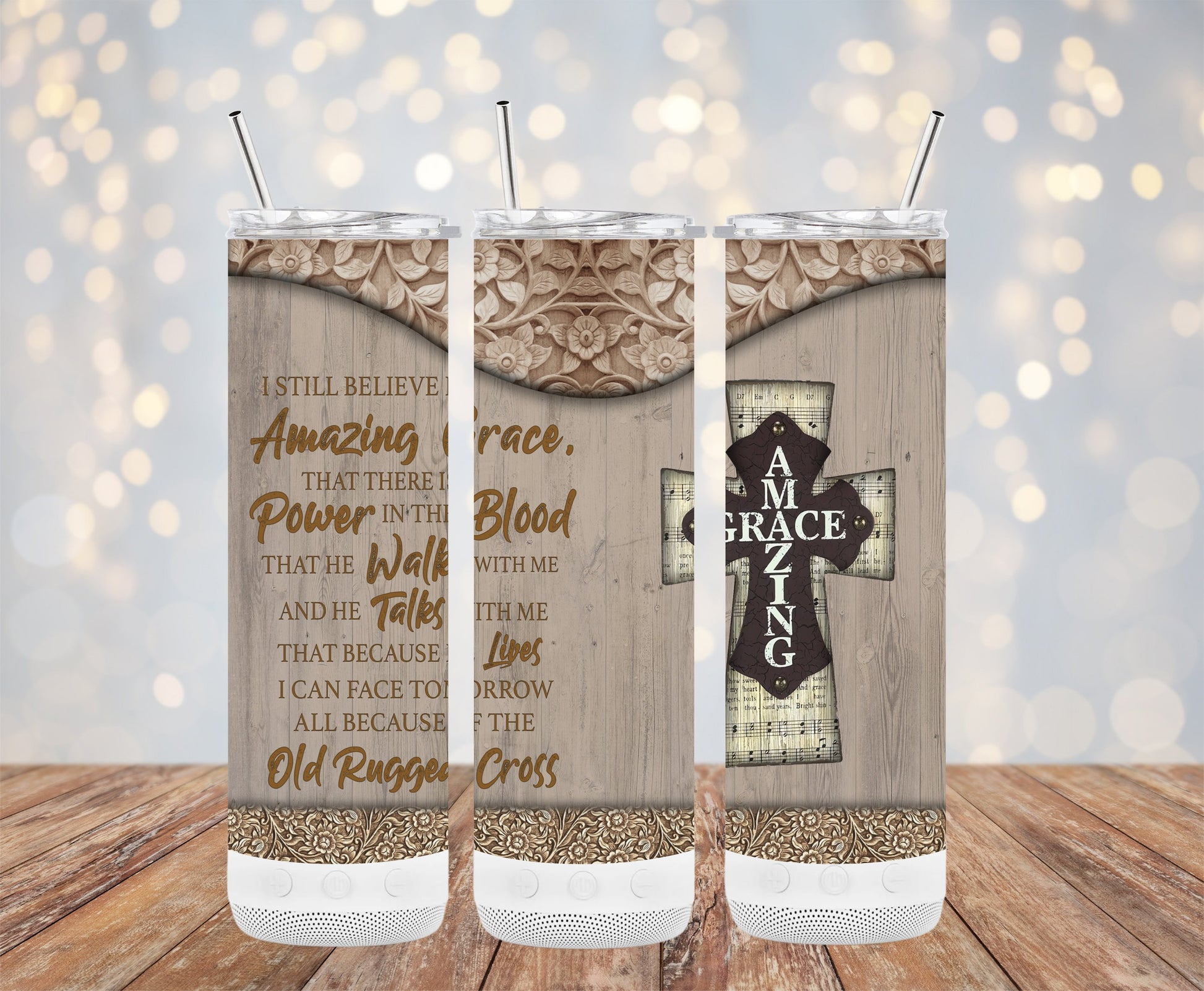 Amazing Grace Religious Wood Patterned Tumbler product