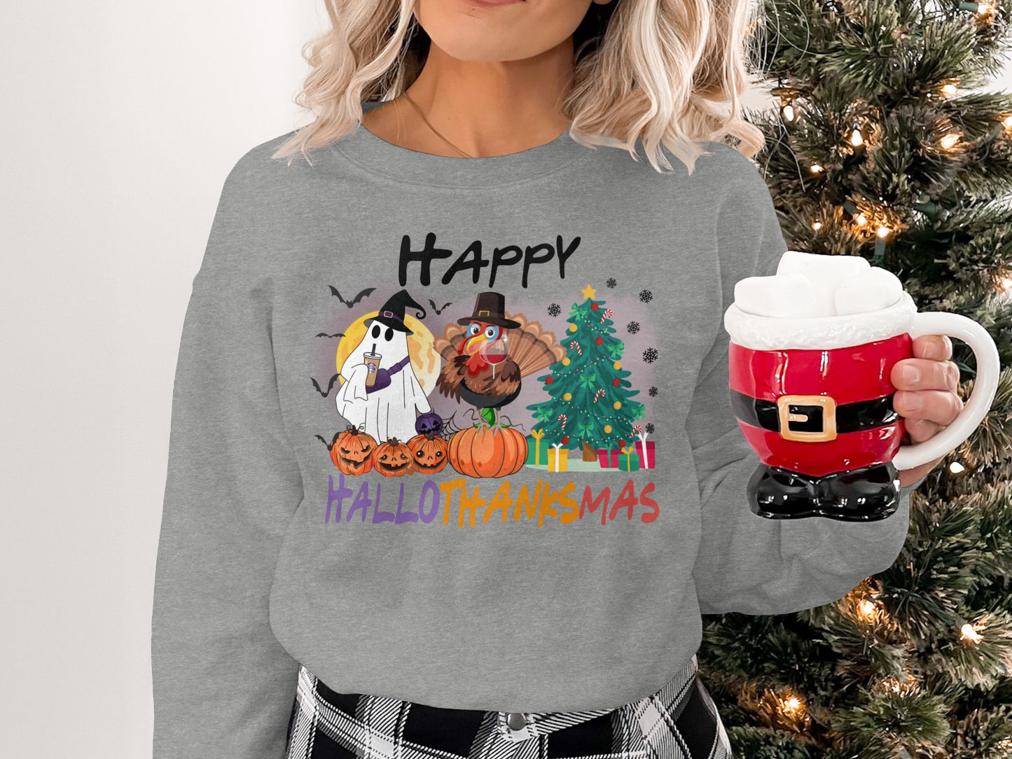 Happy Hallothanksmas Sweater for Holiday Celebrations
