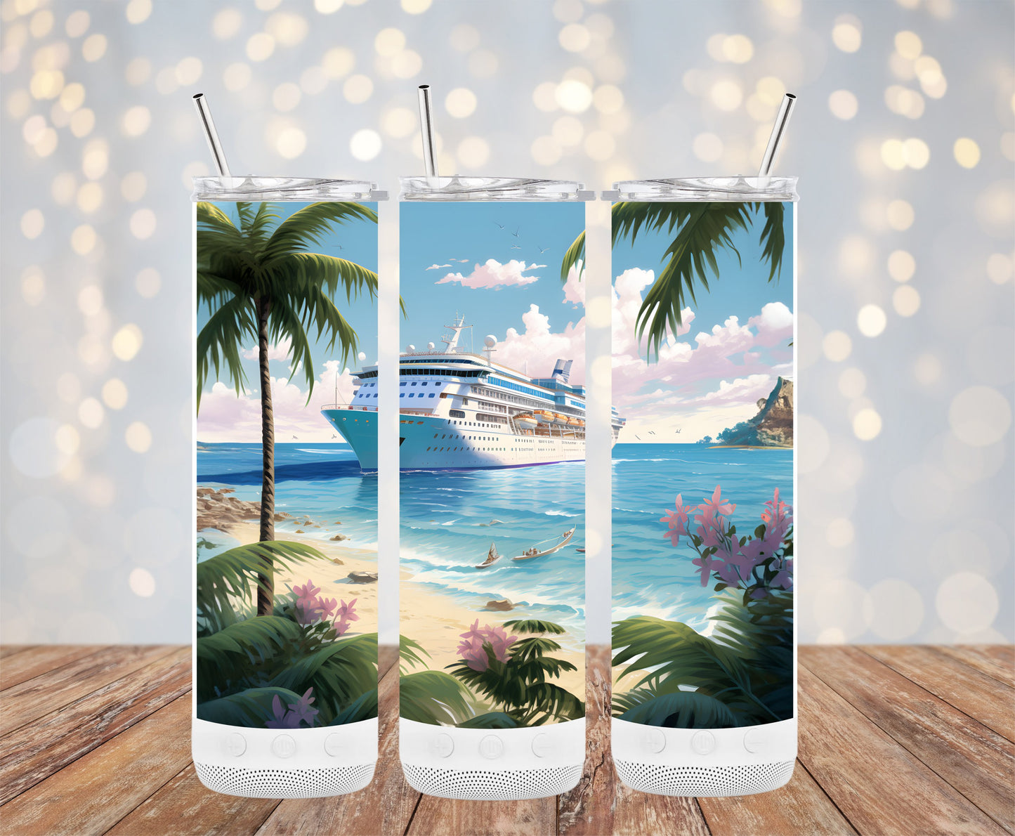 Cruise Ship Beach Scene Printed Tumbler product type