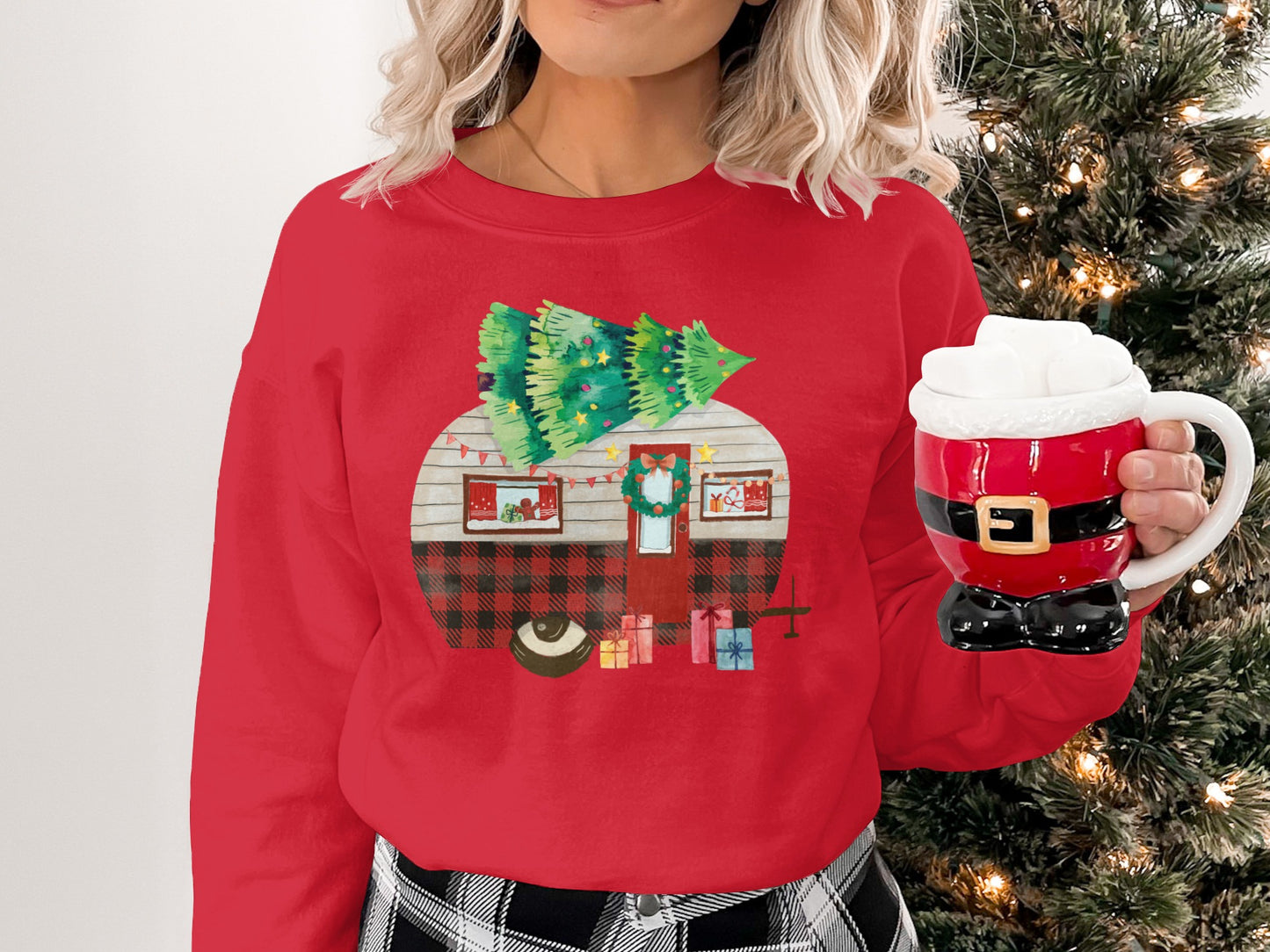 Festive Christmas Trailer Graphic Long-Sleeve Shirt