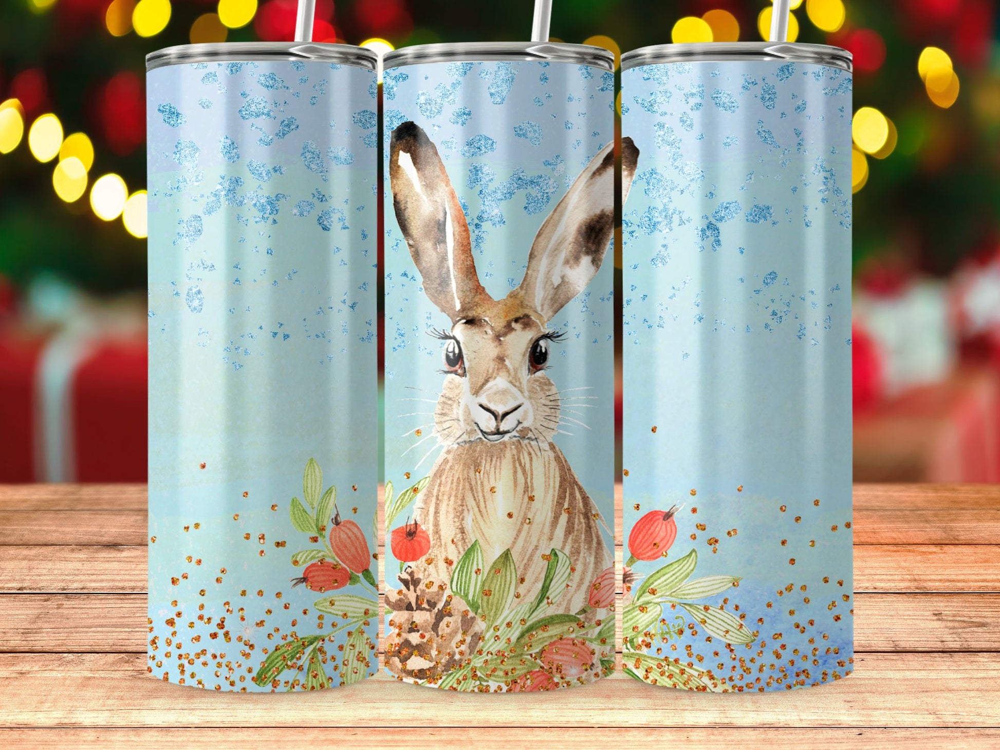 Christmas Rabbit Design Blue Tumbler 20oz product type