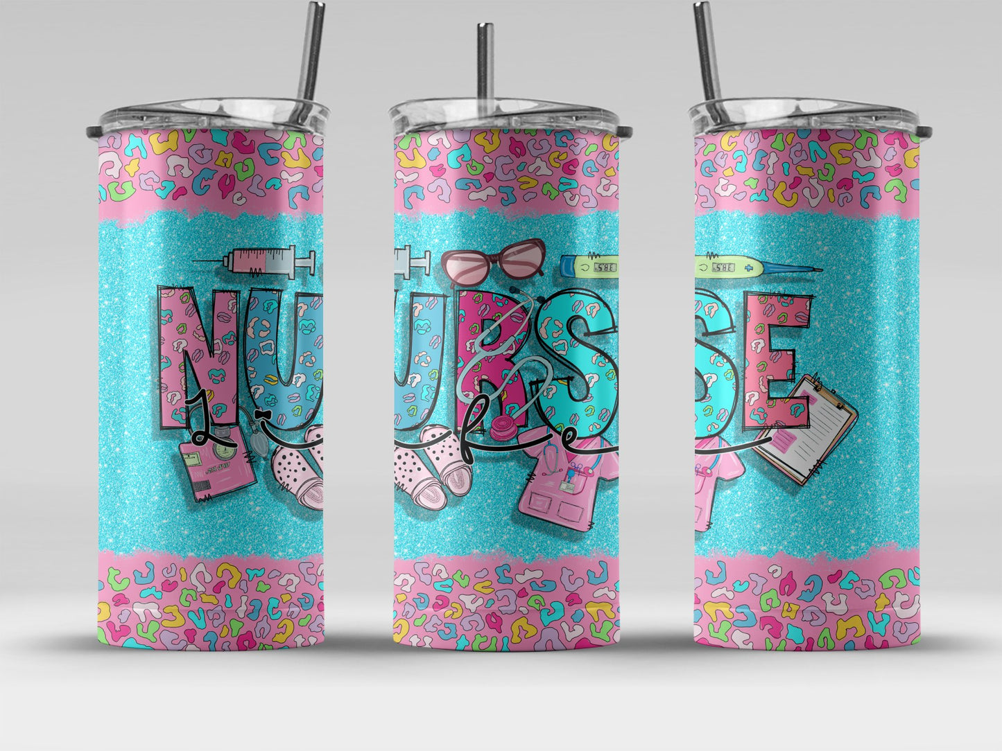 Nurse Themed Multicolored Glitter Tumbler product