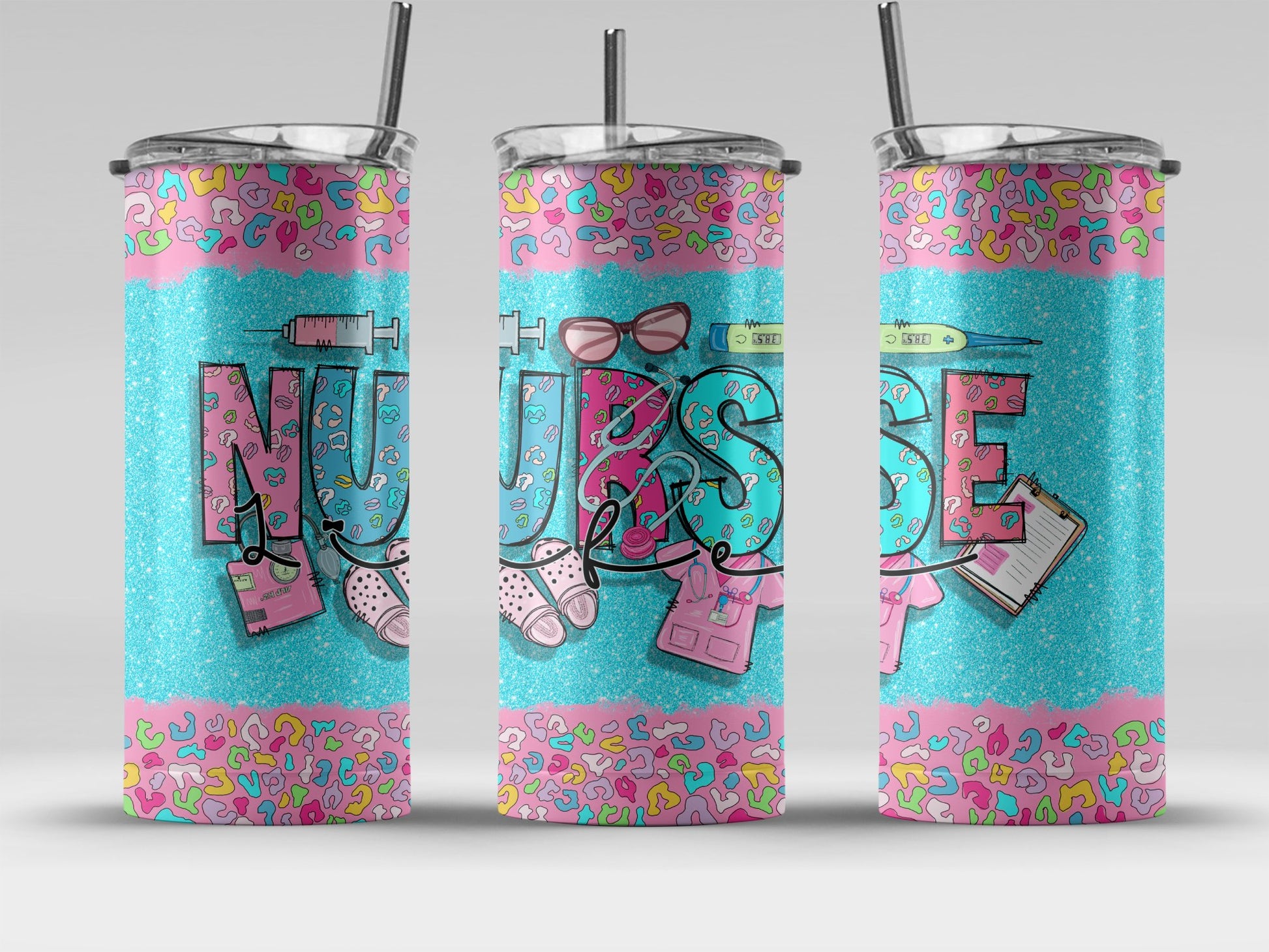 Nurse Themed Multicolored Glitter Tumbler product
