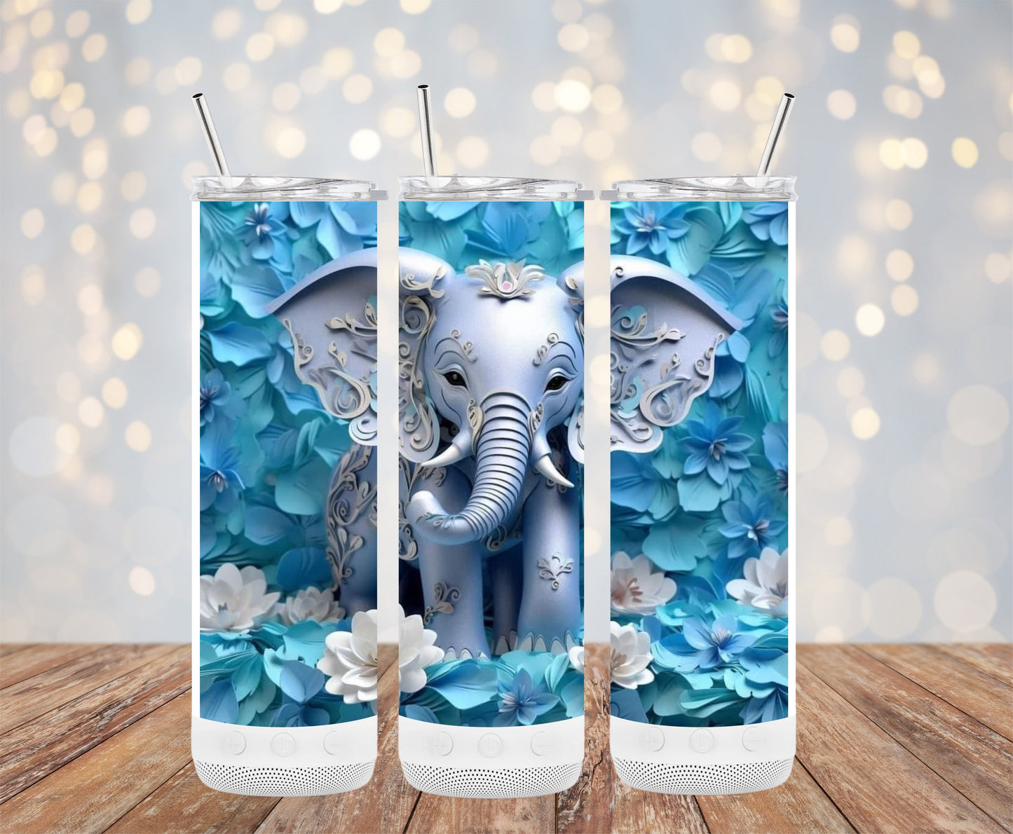 Artistic Elephant Blue Floral Pattern Tumbler product