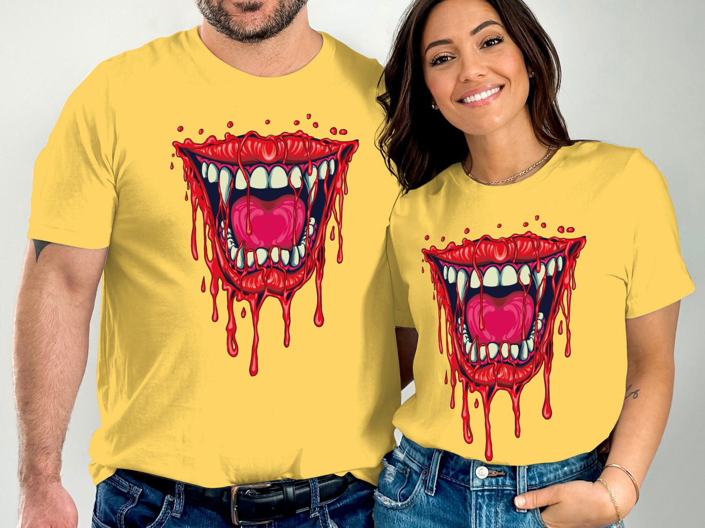Yellow Shirts with Dripping Red Mouth Design product type