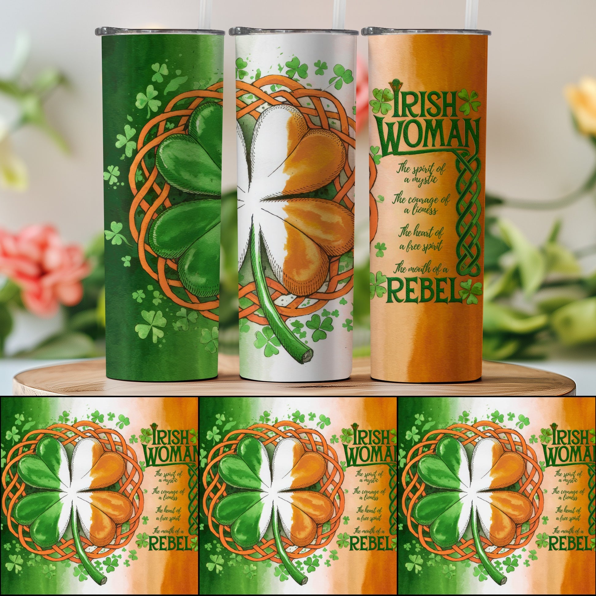 Irish Woman Shamrock Design Tumbler for Irish Pride