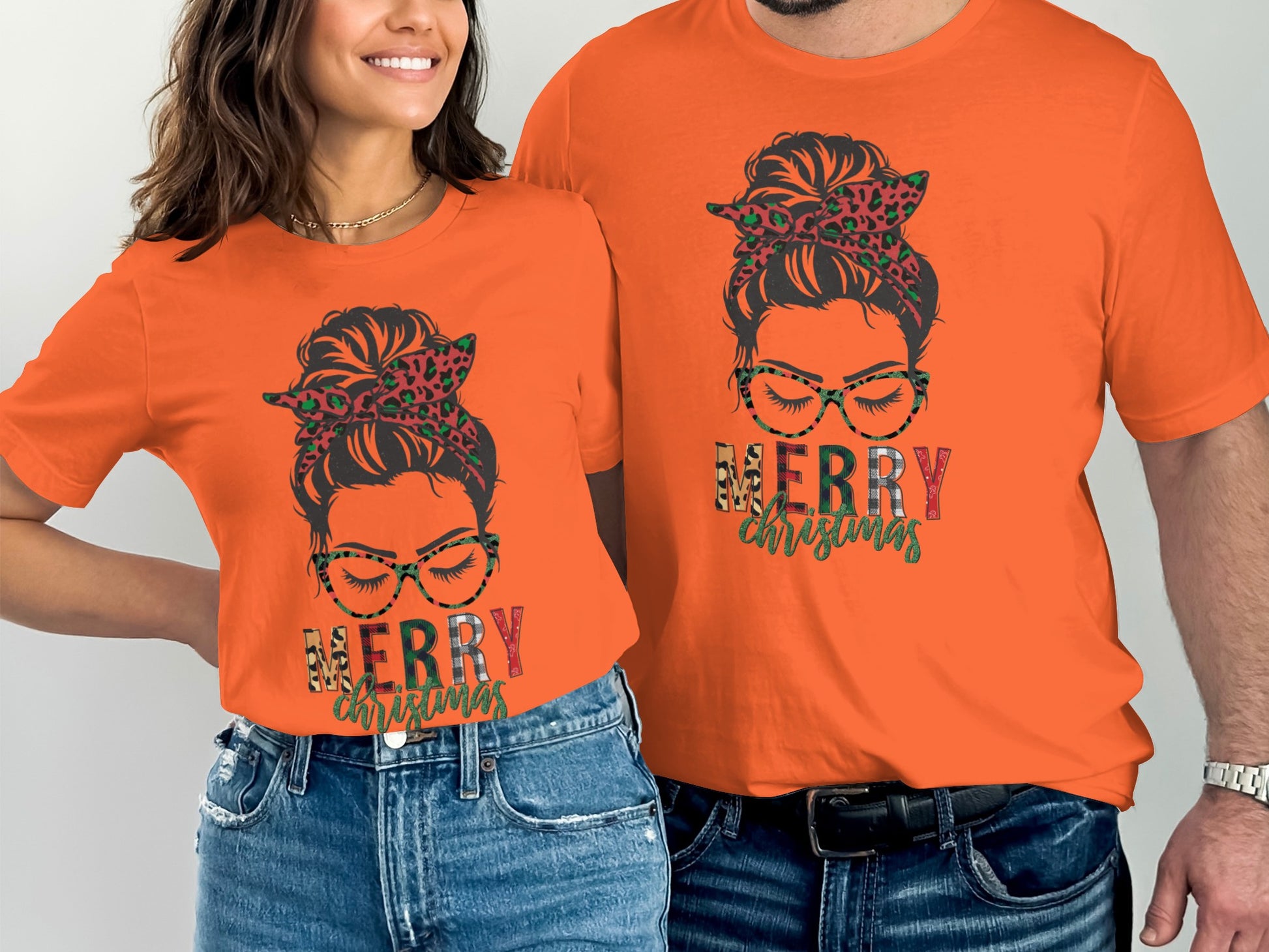 Merry Christmas Graphic T-Shirt with Leopard Print