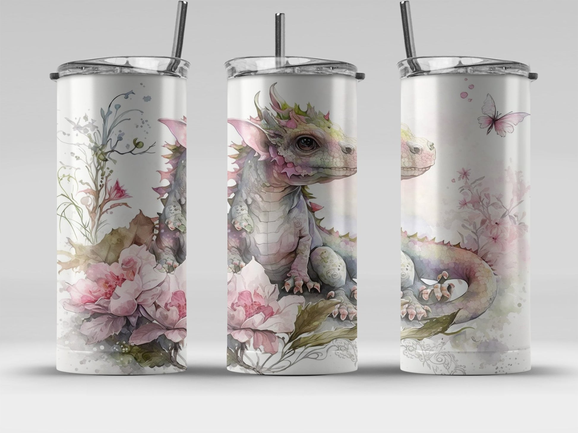 Fantasy Dragon Floral Print Tumbler Insulated product