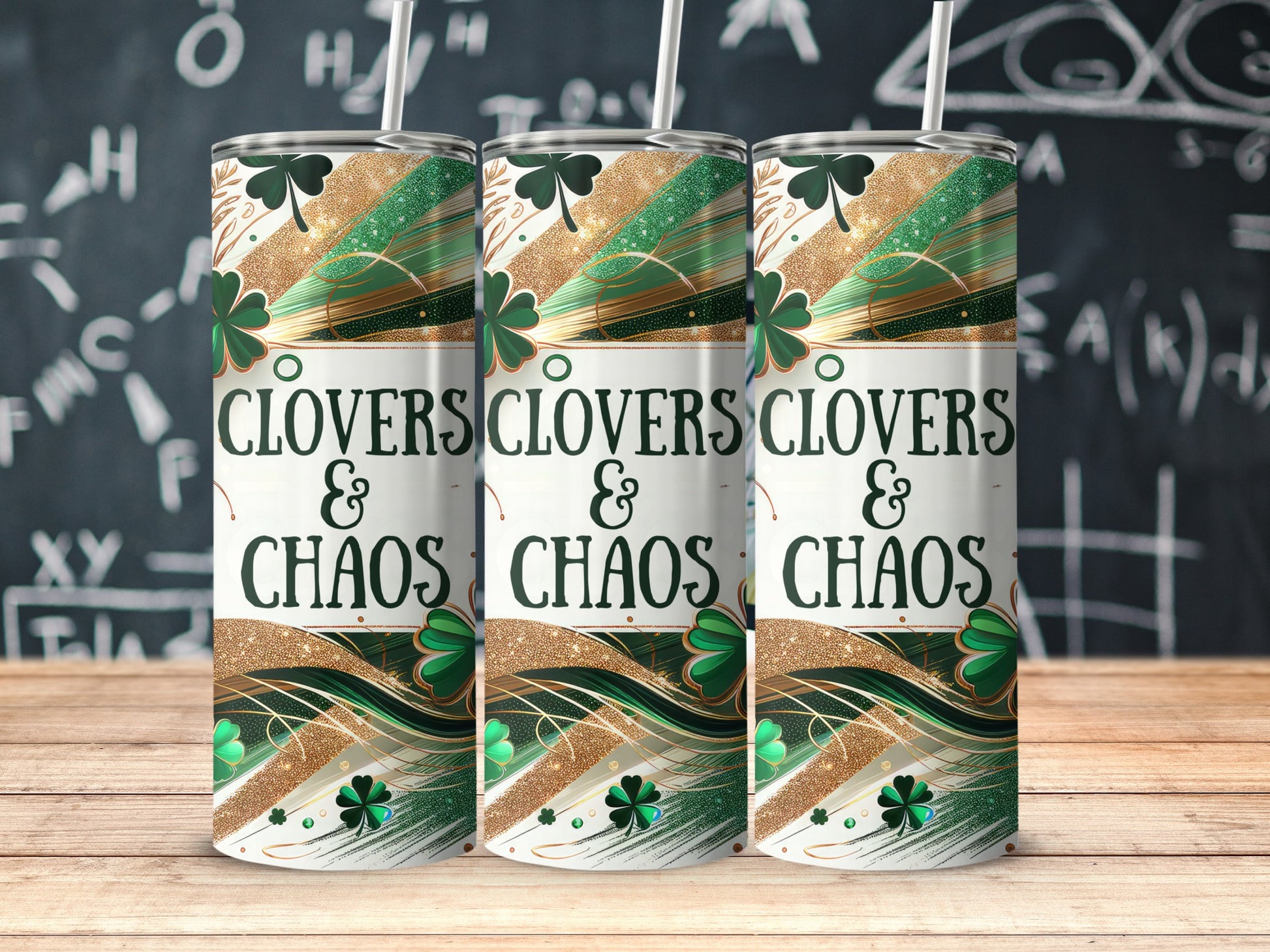 Clovers and Chaos Shamrock Patterned Tumbler Product