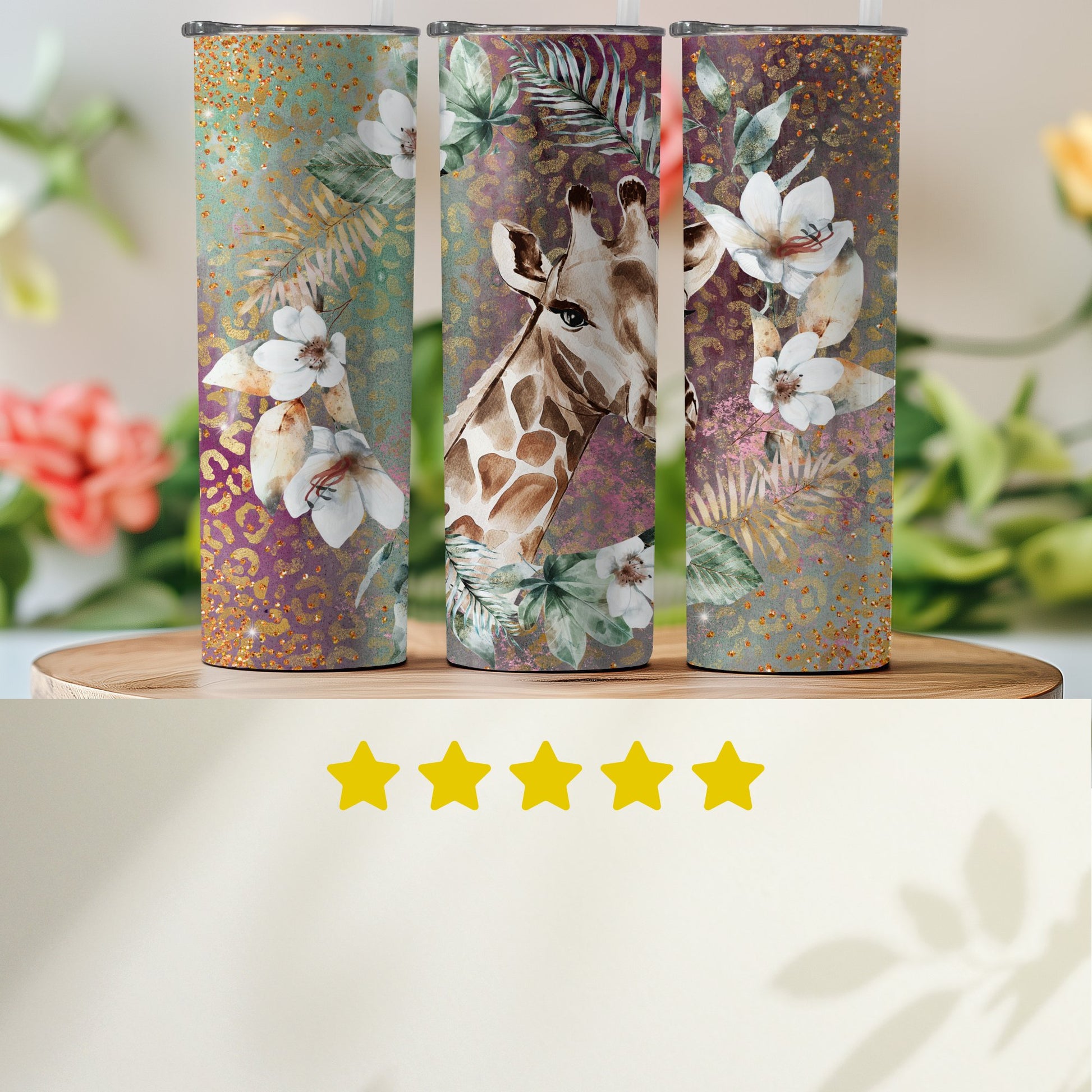 Colorful Floral Giraffe Pattern Tumbler Cup product