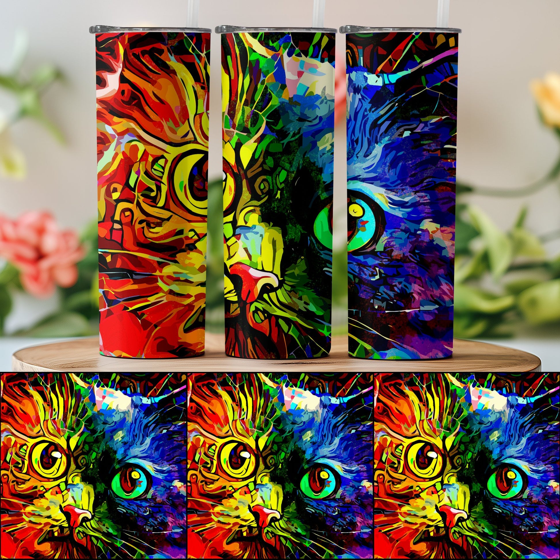 Vibrant Artistic Cat Design Tumbler Drinkware Product