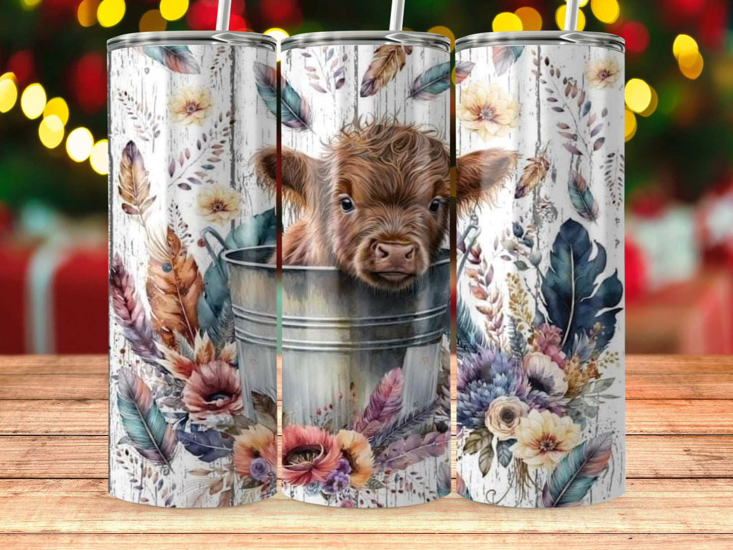 Adorable Baby Cow With Floral Background Tumbler product