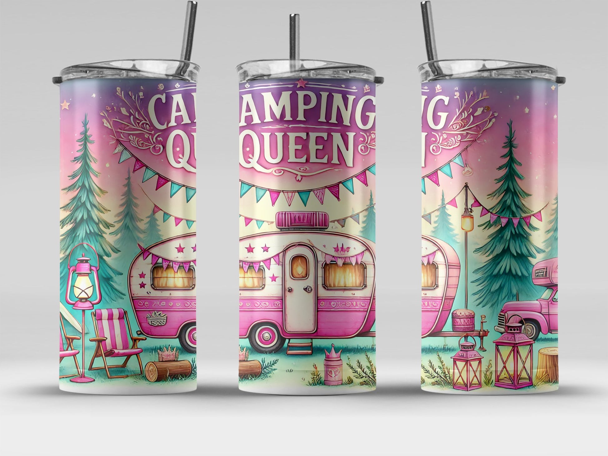 Camping Queen Retro Caravan Adventure Tumbler product