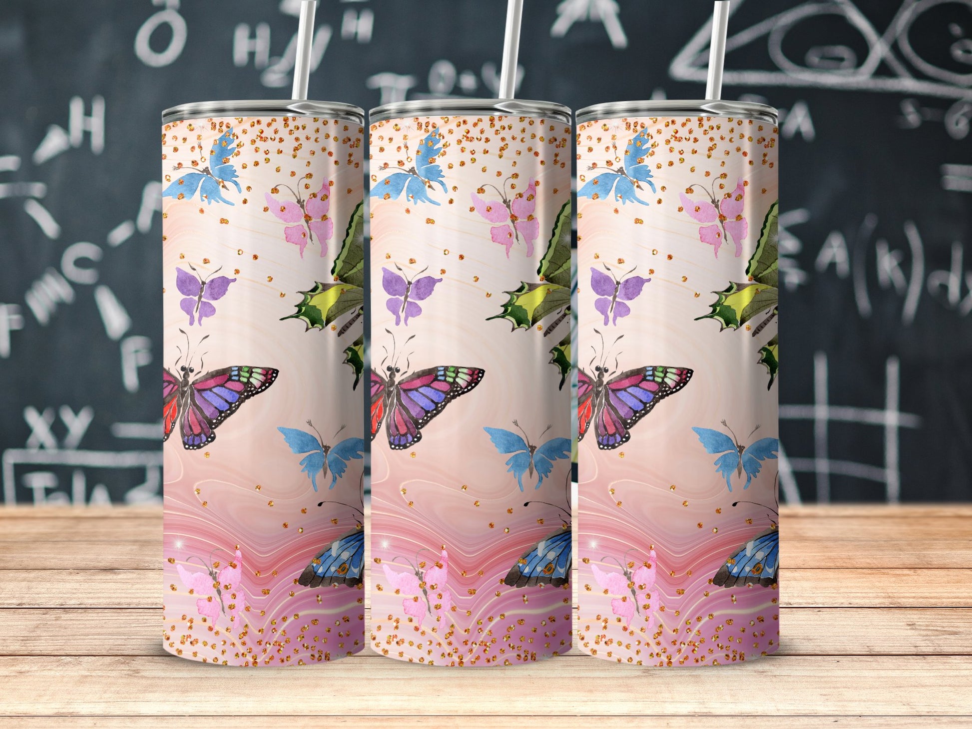 Colorful Butterfly Design Tumbler with Straws Product Type