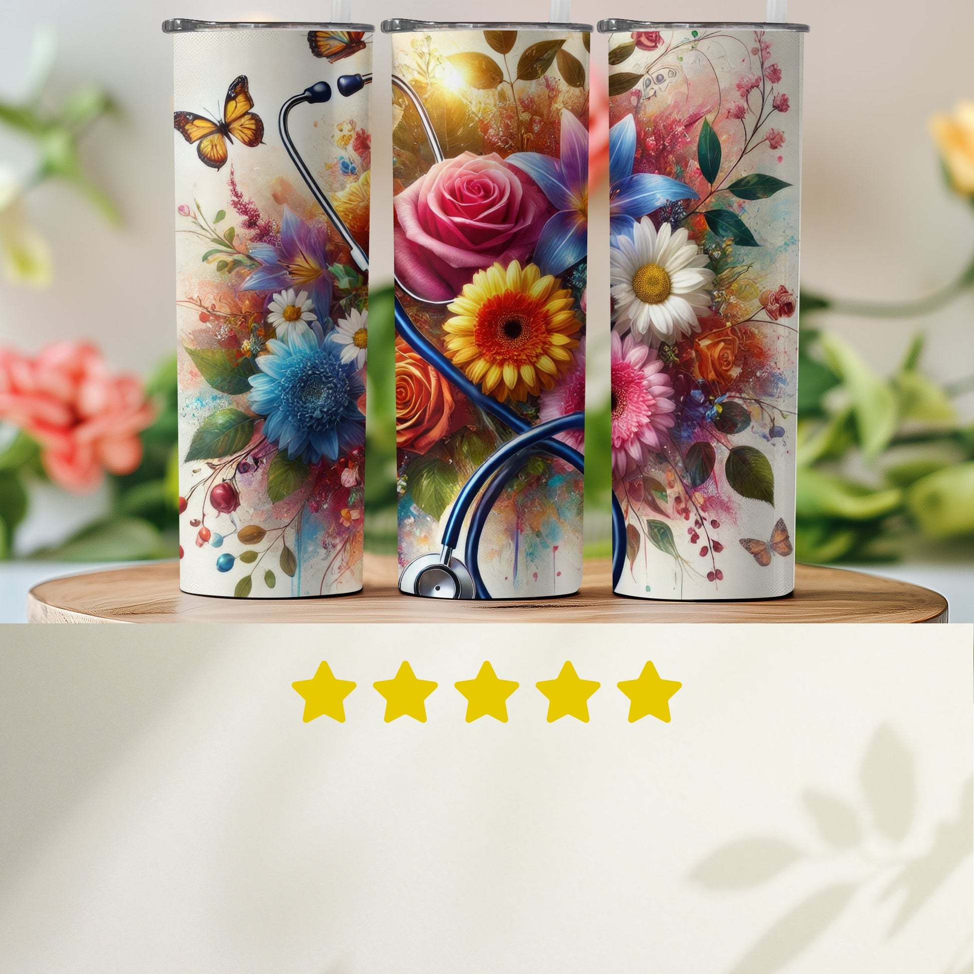 Floral Stethoscope Design Colorful Tumblers product type