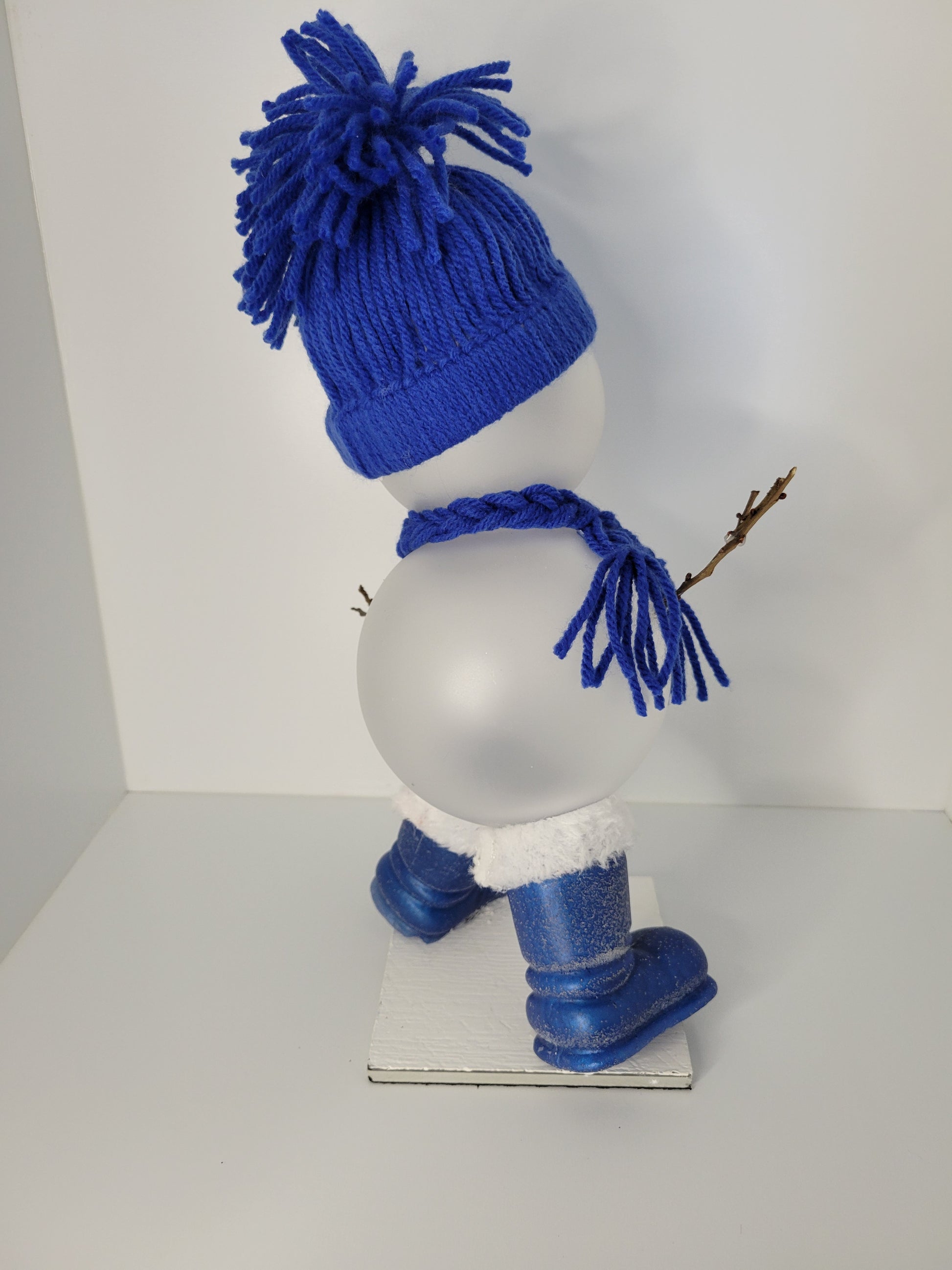 Frosty Snowman with Blue Winter Outfit Decor