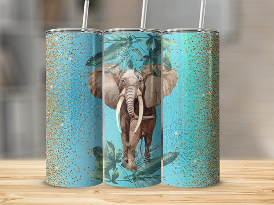 Elephant and Leaves Design Glitter Effect Tumbler product