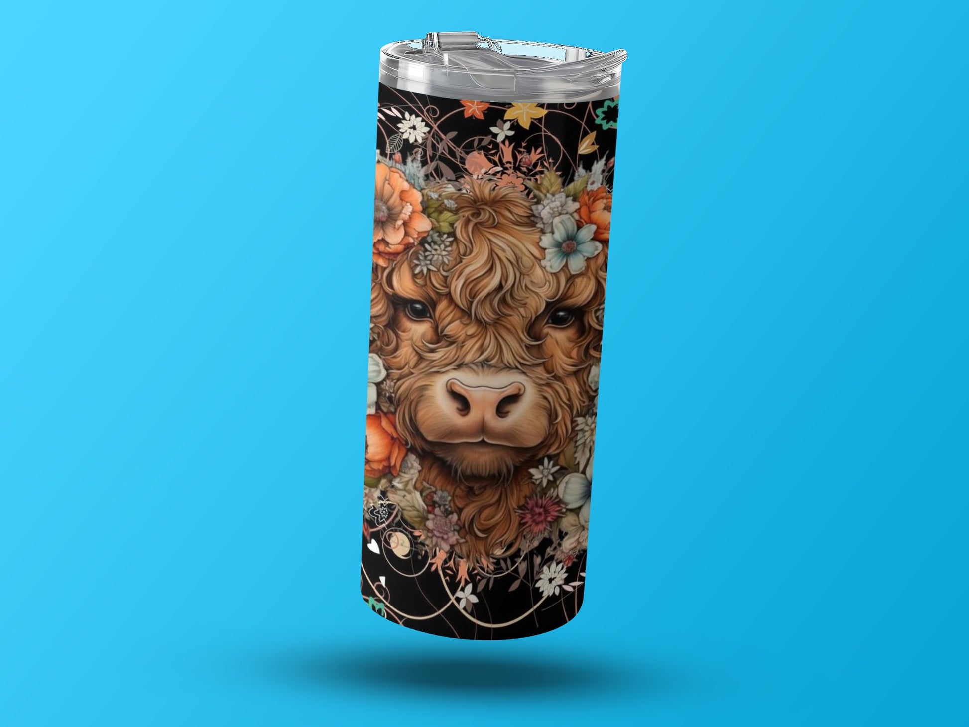 Floral Decorated Highland Cow Print Tumbler product