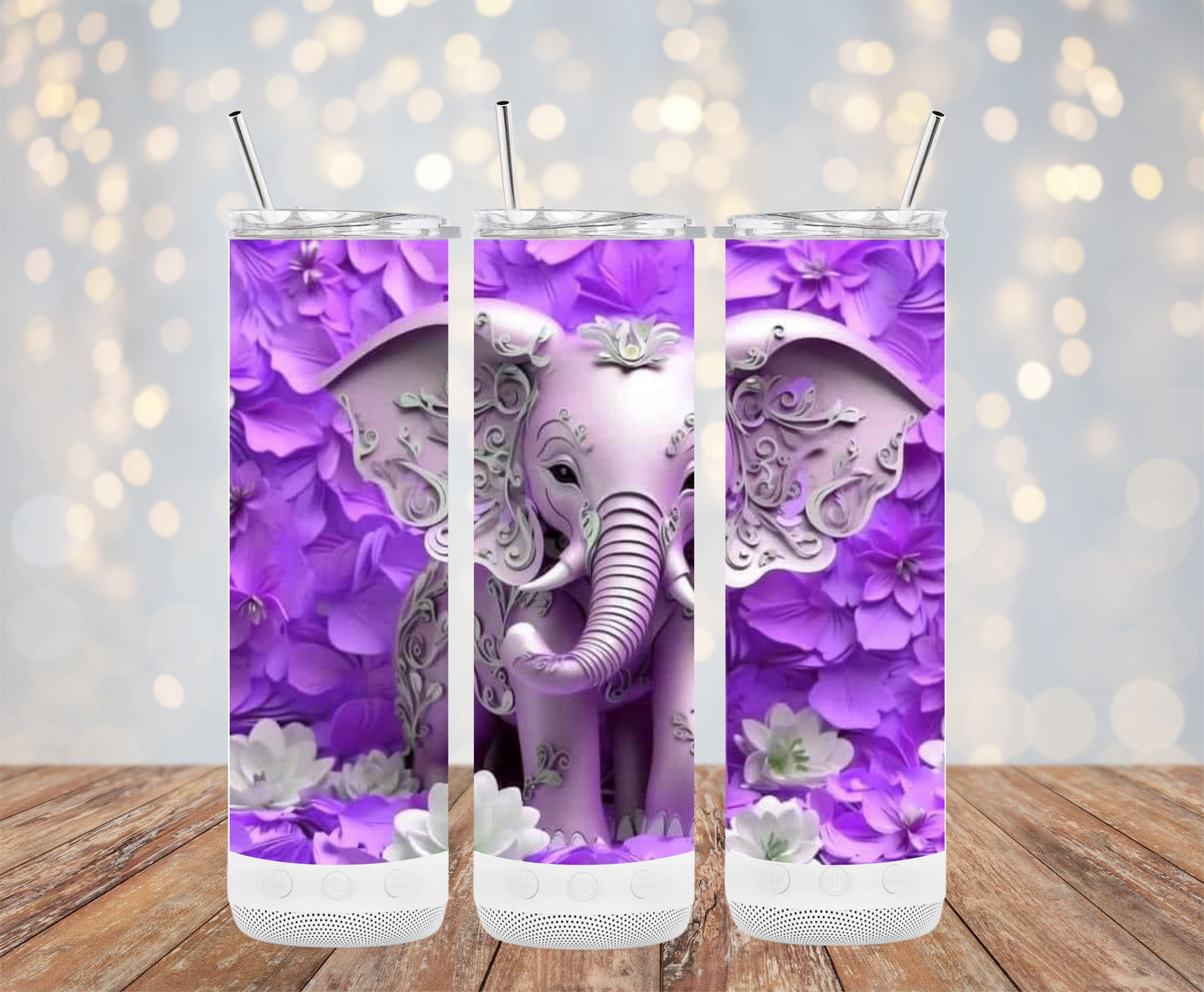 Purple Elephant and Flowers Tumbler product
