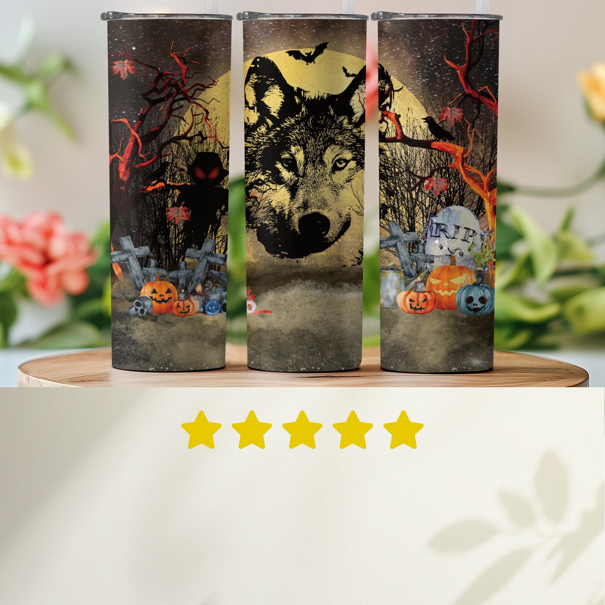 Halloween Wolf Theme Decorated Tumbler product type