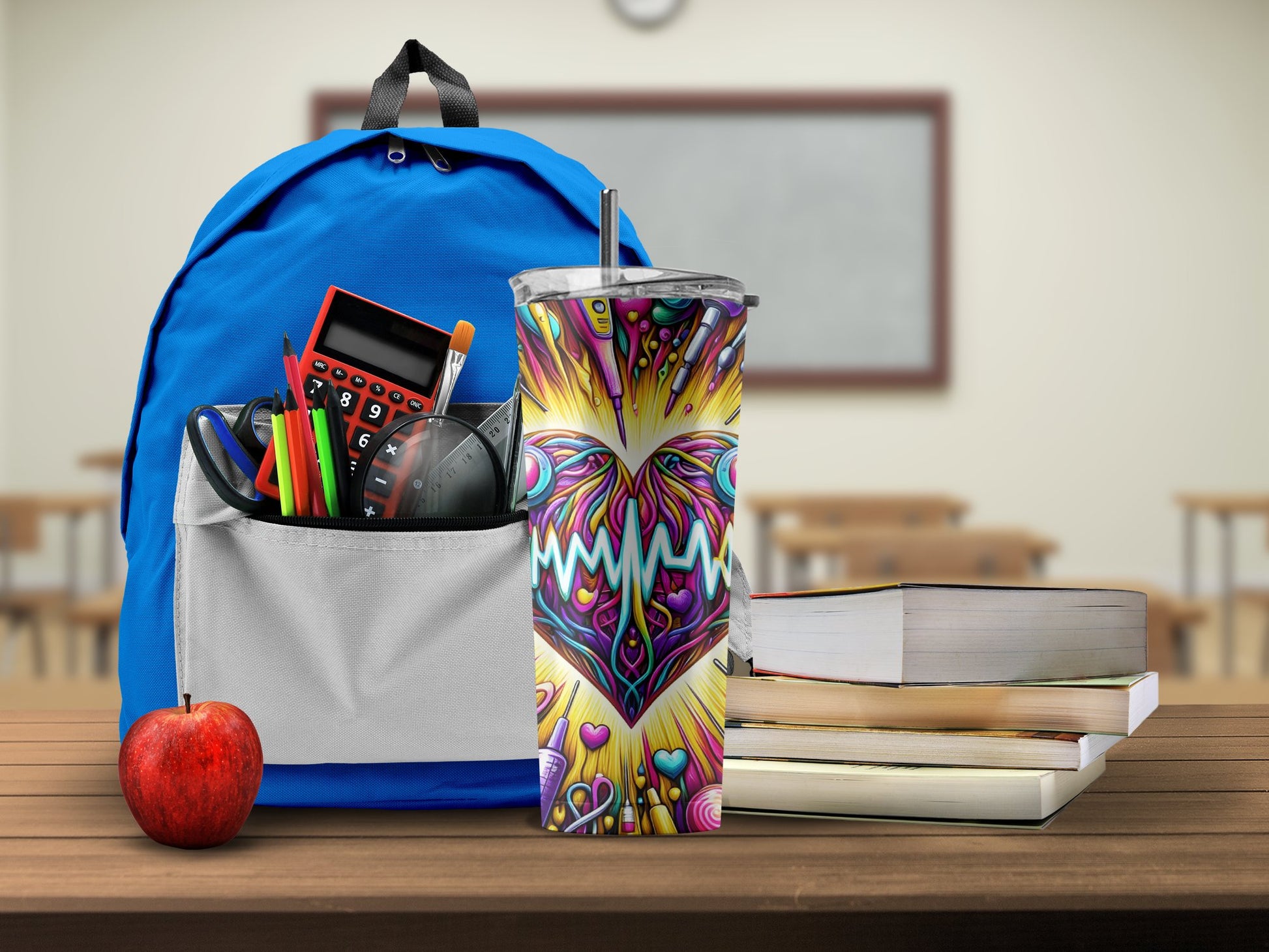 Colorful School Supplies and Books with Backpack product
