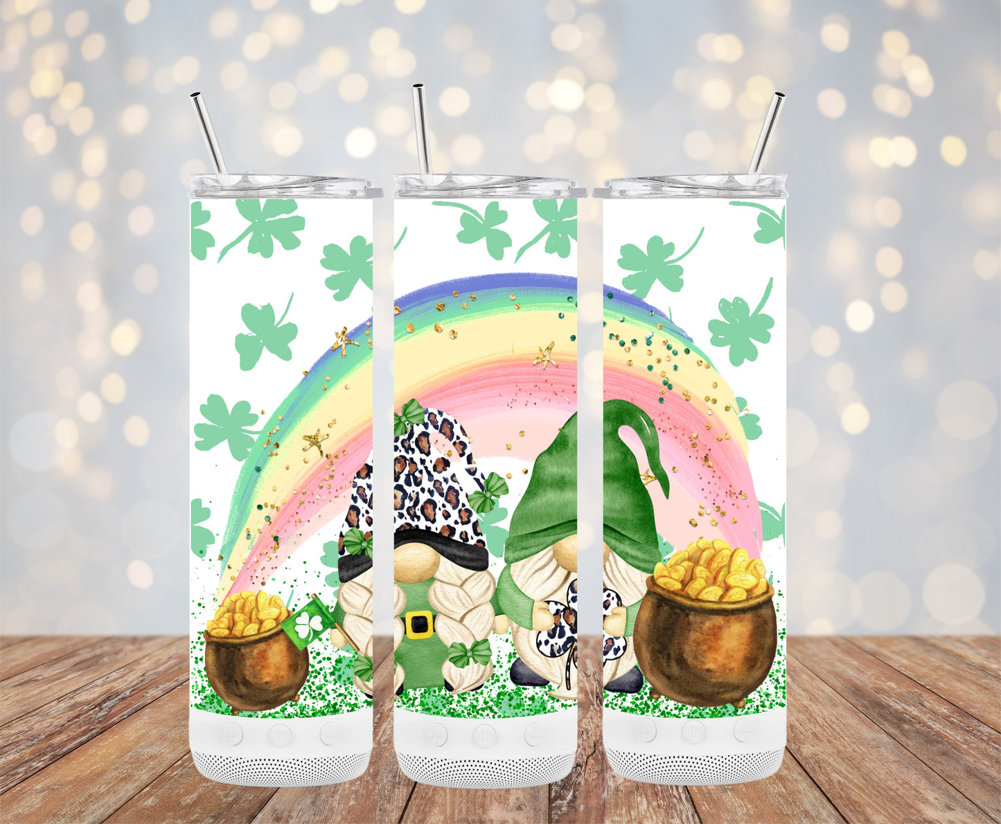 St. Patrick's Day Gnome Rainbow Clover Tumbler Cups
