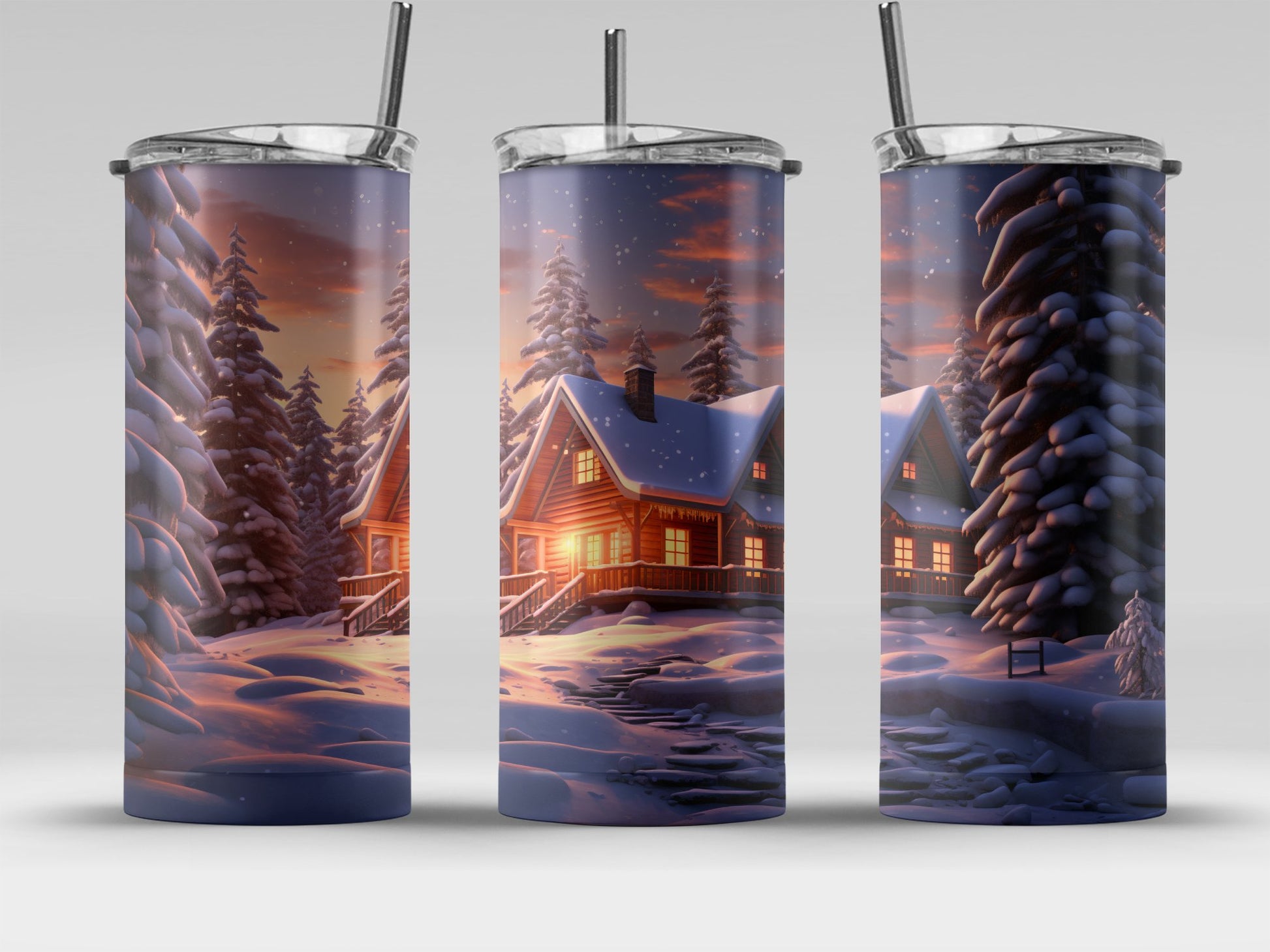 Winter Cabin in Snow at Dusk Tumbler product type