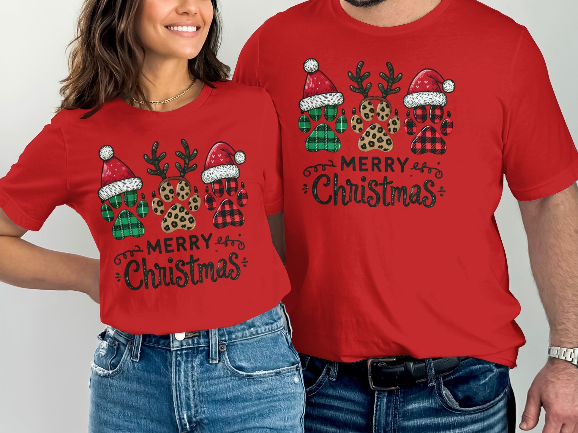 Festive Red Merry Christmas Matching family shirts