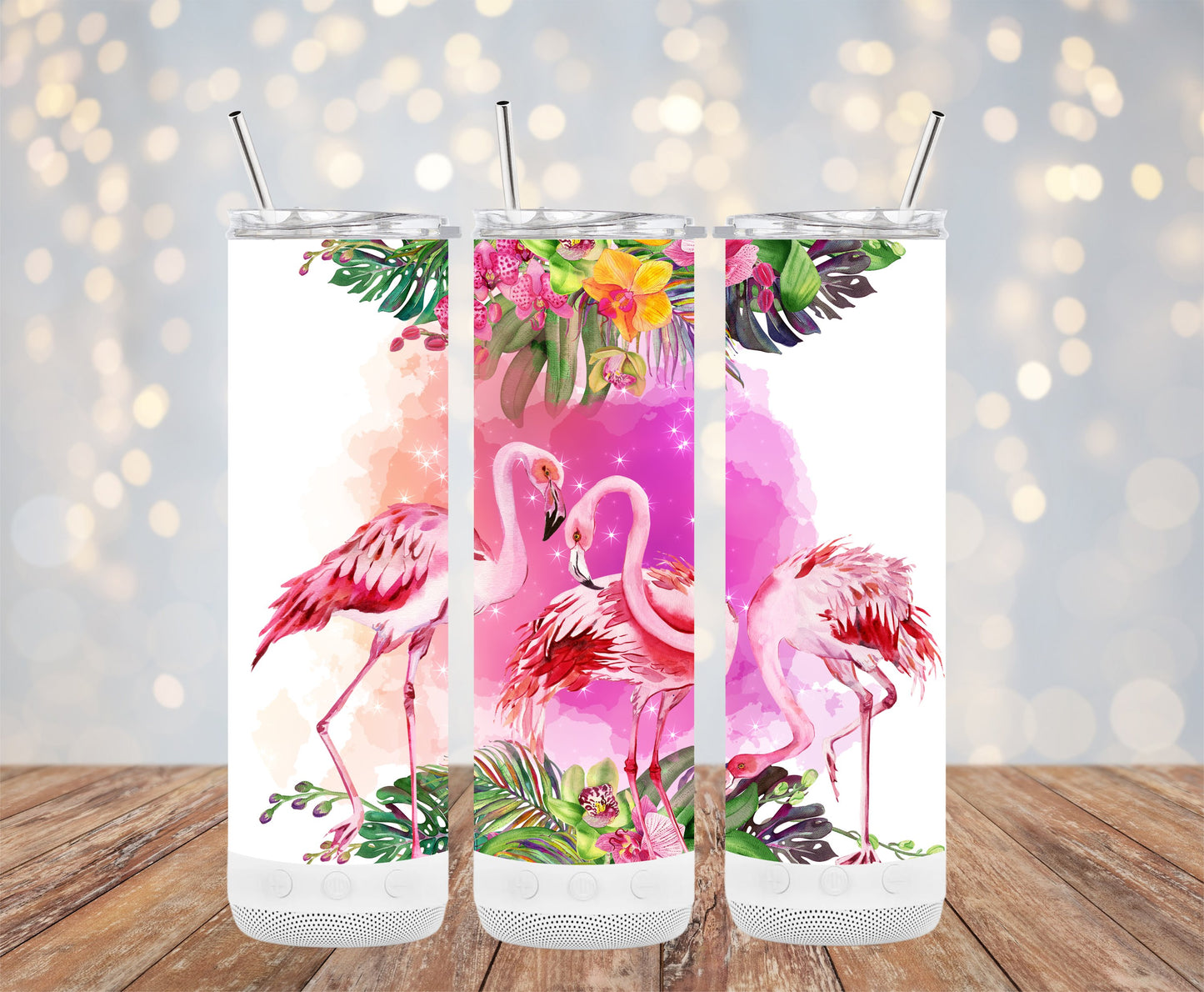 Pink Flamingo and Tropical Flowers Tumbler product