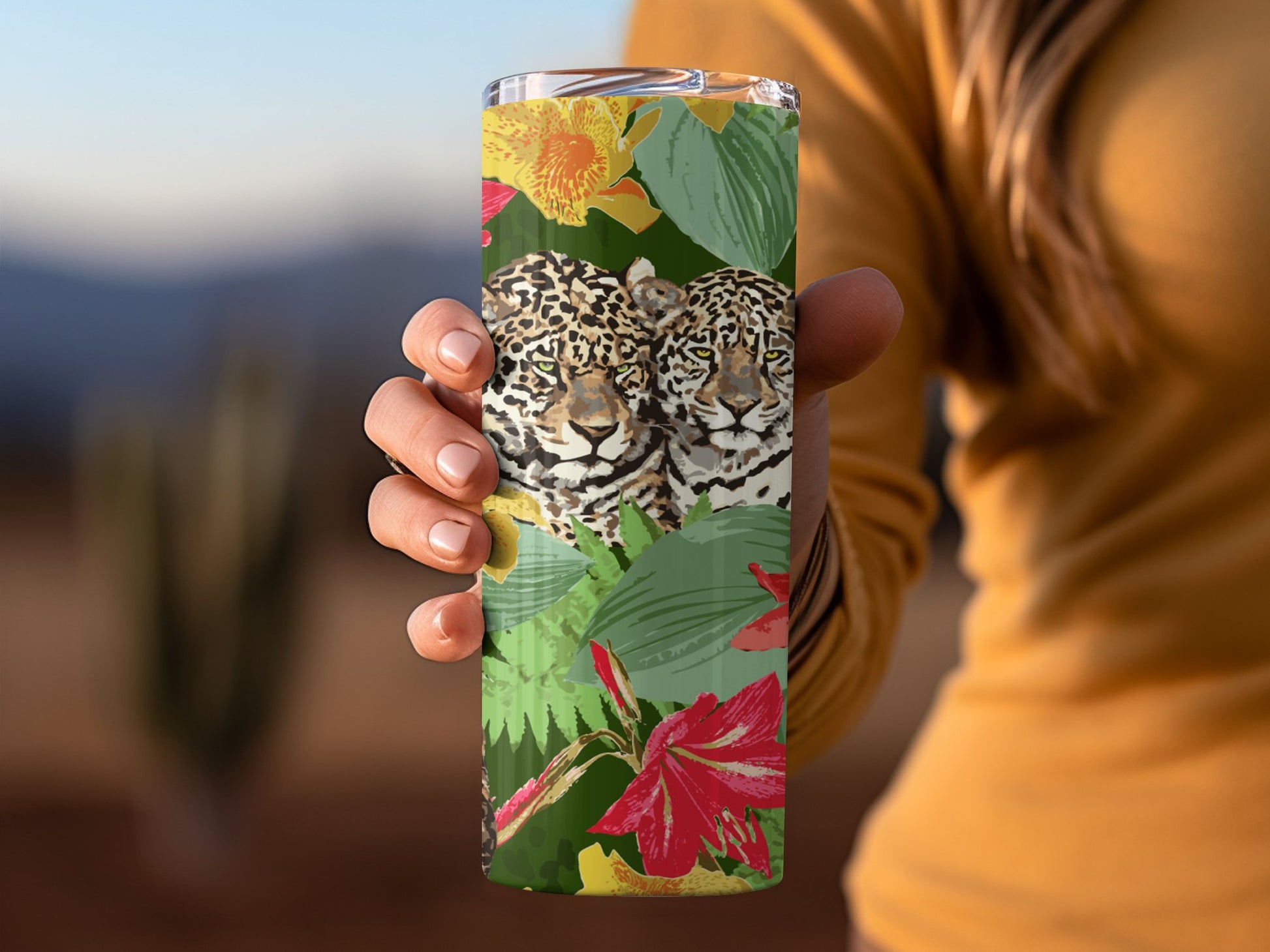 Vibrant Leopard and Jungle Floral Design Drinkware product