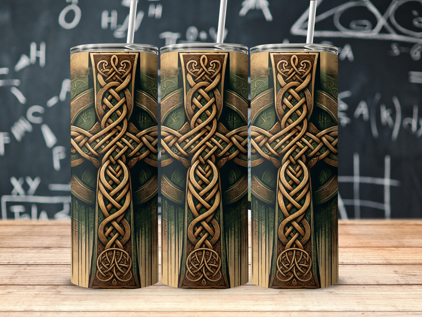 Intricate Celtic Cross Design Wraparound Tumbler