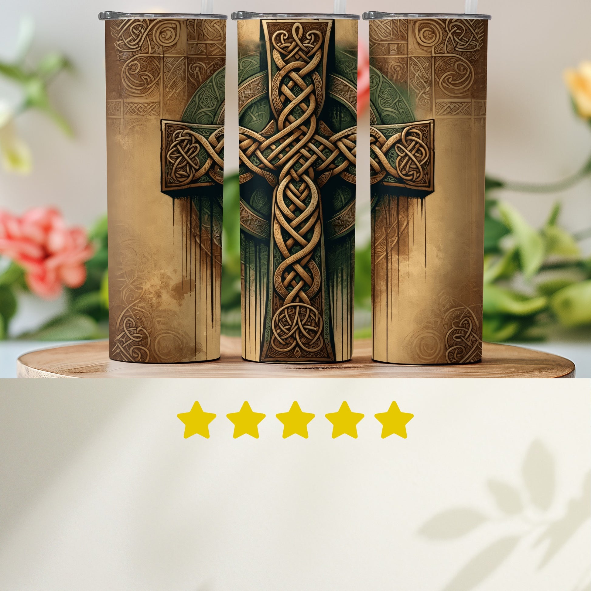 Ancient Celtic Cross Design Keeps Your Drink Cold Tumbler