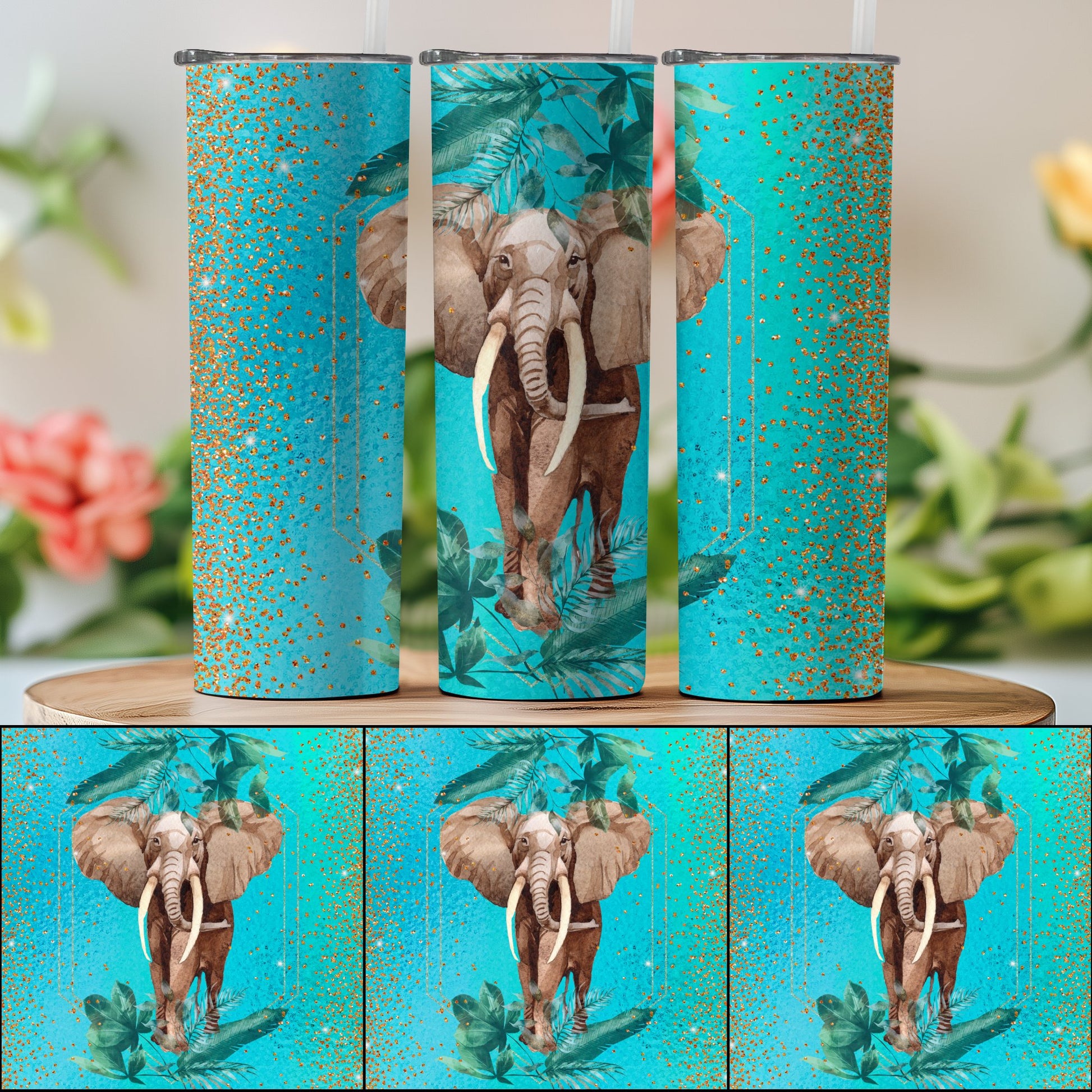 Elephant and Glitter Blue Tumbler Drinkware product type