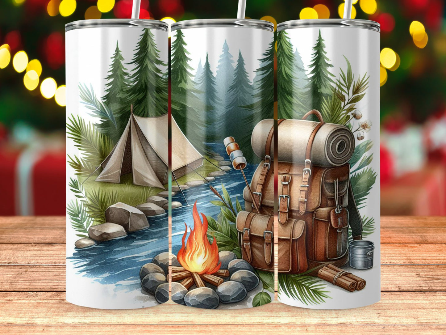 Camping Scene Tumbler with Backpack Design product type