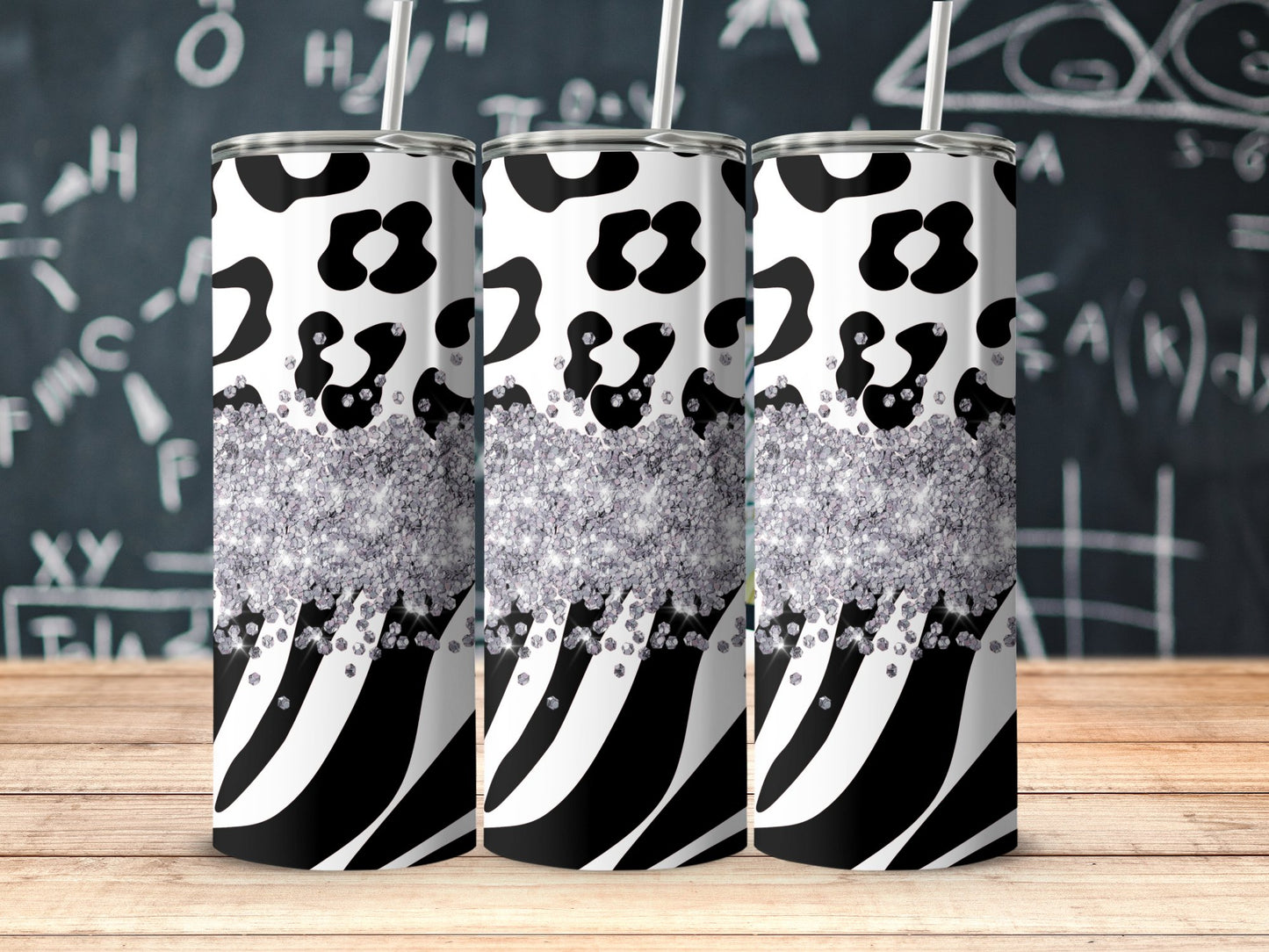 Animal Print Glitter Tumbler with Science Background product type