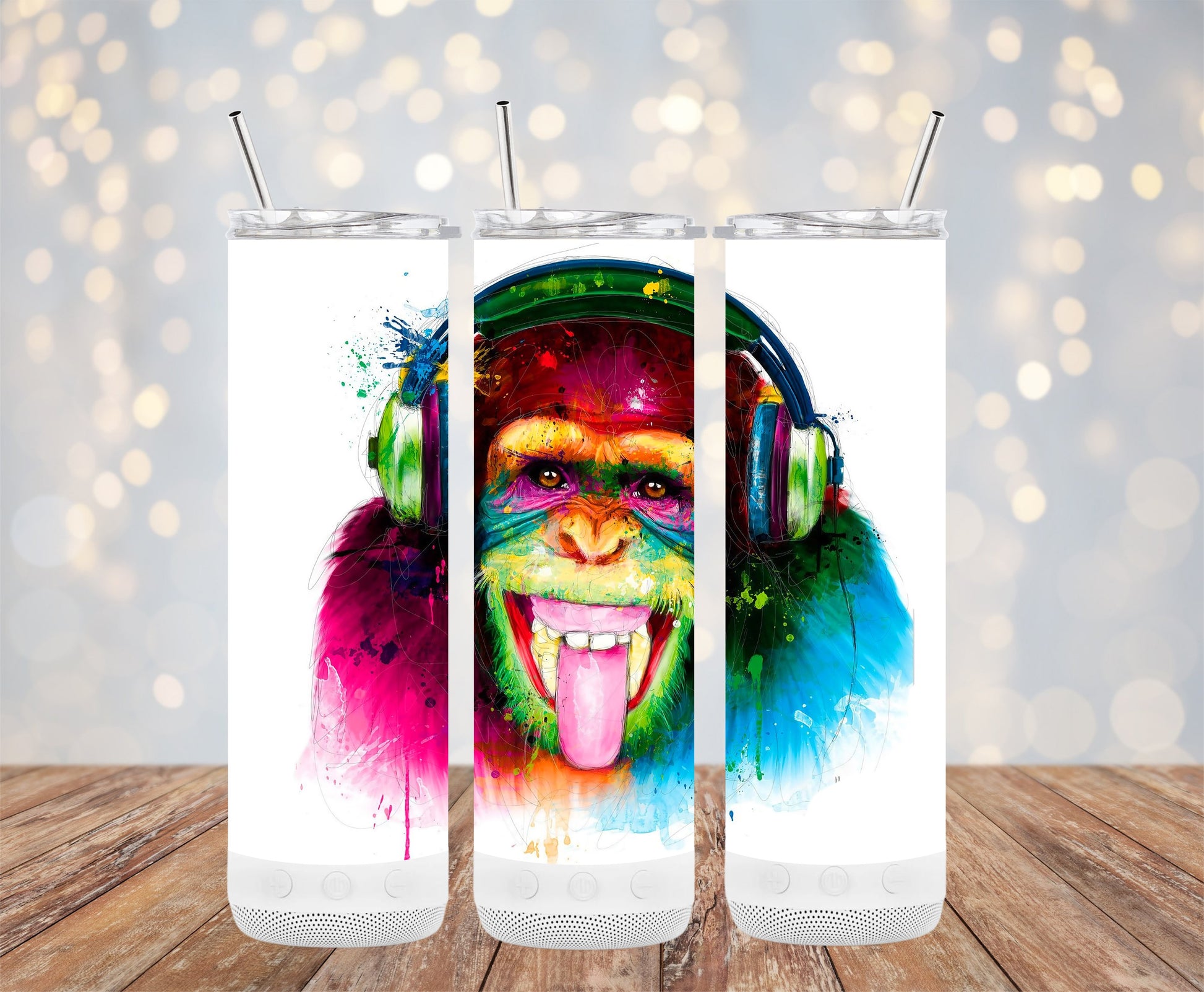 Colorful Monkey with Headphones Tumbler product type