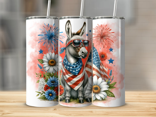 Patriotic Donkey with Flowers and Fireworks Tumbler product