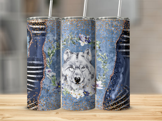 Wolf Art with Floral Design Tumbler product